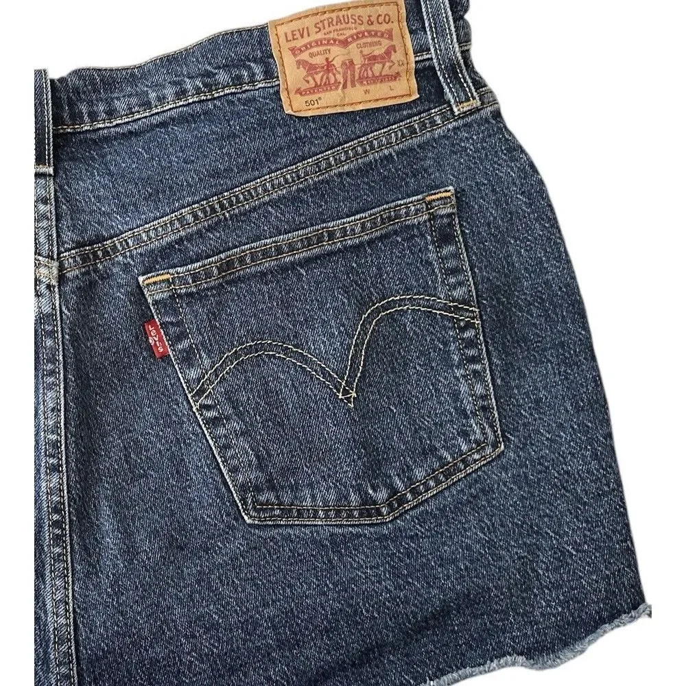 Levis Jean Shorts Women‎ 33 Blue Mid Rise Stretch Denim Classic Packets
